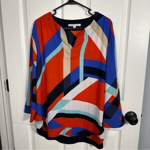 Adrienne Vittadini abstract colorful tunic, 3/4 sleeve, size Large